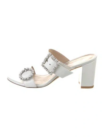 Pre-owned Stuart Weitzman Leather Crystal Embellishments Slides In White