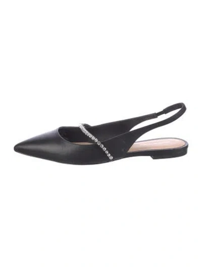 Pre-owned Stuart Weitzman Leather Crystal Embellishments Slingback Flats In Black