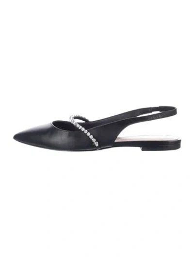 Pre-owned Stuart Weitzman Leather Crystal Embellishments Slingback Flats In Blue