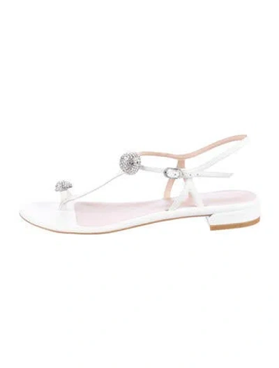 Pre-owned Stuart Weitzman Leather Crystal Embellishments Slingback Flats In White