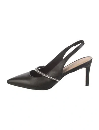 Pre-owned Stuart Weitzman Leather Crystal Embellishments Slingback Pumps In Black