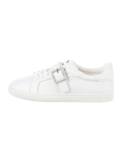 Pre-owned Stuart Weitzman Leather Crystal Embellishments Sneakers In White