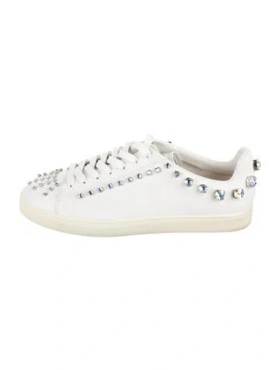Pre-owned Stuart Weitzman Leather Crystal Embellishments Sneakers In White