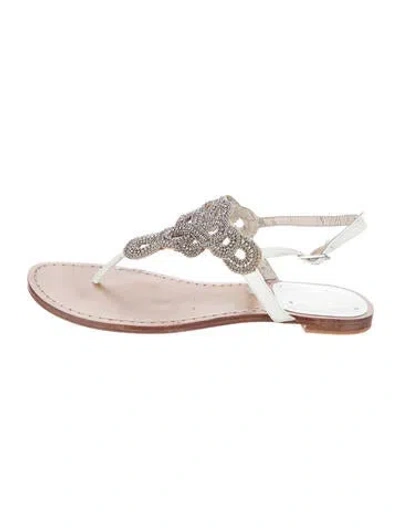 Pre-owned Stuart Weitzman Leather Crystal Embellishments T-strap Sandals In Multi