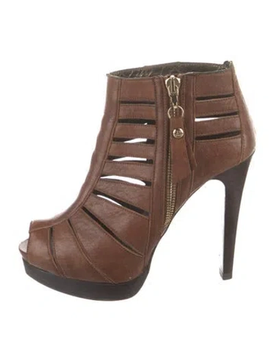 Pre-owned Stuart Weitzman Leather Cutout Accent Boots In Brown