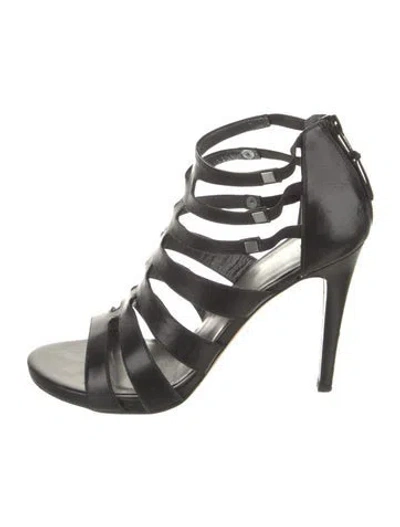 Pre-owned Stuart Weitzman Leather Cutout Accent Gladiator Sandals In Black