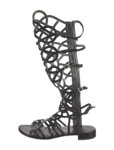 Pre-owned Stuart Weitzman Leather Cutout Accent Gladiator Sandals In Black