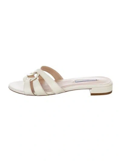 Pre-owned Stuart Weitzman Leather Cutout Accent Slides In White