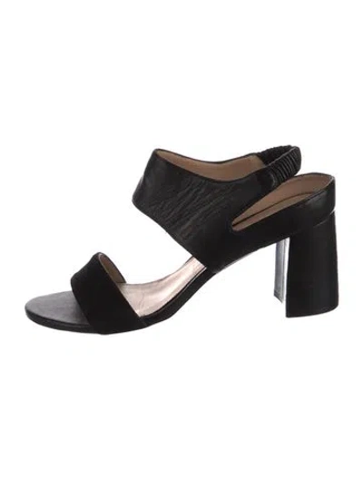 Pre-owned Stuart Weitzman Leather Cutout Accent Slingback Sandals In Black