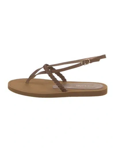 Pre-owned Stuart Weitzman Leather Cutout Accent Slingback Sandals In Brown