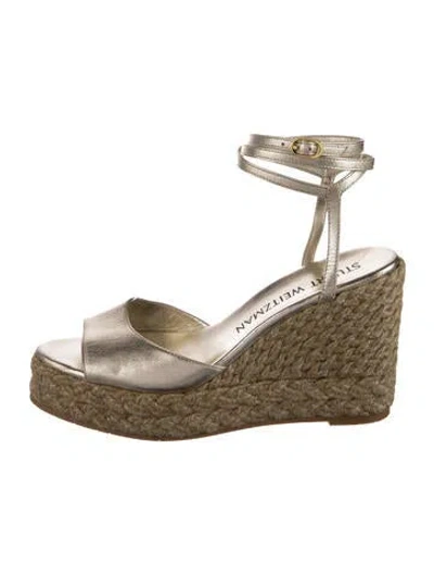 Pre-owned Stuart Weitzman Leather Espadrilles In Gold/neutrals