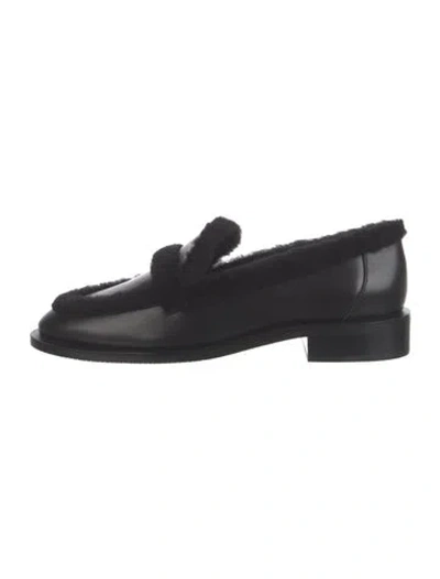Pre-owned Stuart Weitzman Leather Faux Fur Trim Loafers In Black