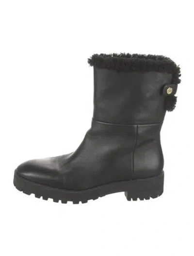 Pre-owned Stuart Weitzman Leather Faux Fur Trim Moto Boots In Black