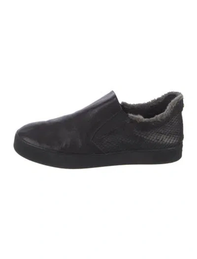 Pre-owned Stuart Weitzman Leather Faux Fur Trim Sneakers In Black