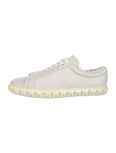 Pre-owned Stuart Weitzman Leather Faux Fur Trim Sneakers In White