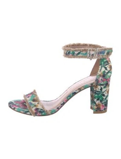 Pre-owned Stuart Weitzman Leather Floral Print Sandals In Blue