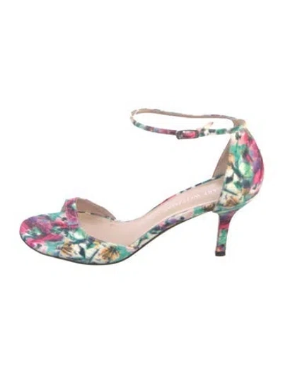 Pre-owned Stuart Weitzman Leather Floral Print Sandals In Multi