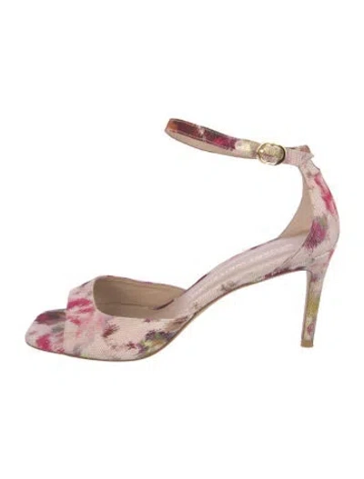 Pre-owned Stuart Weitzman Leather Floral Print Sandals In Pink