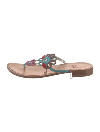 Pre-owned Stuart Weitzman Leather Floral Print Slides