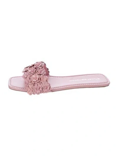 Pre-owned Stuart Weitzman Leather Floral Print Slides In Pink