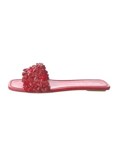 Pre-owned Stuart Weitzman Leather Floral Print Slides In Red