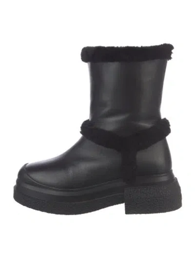Pre-owned Stuart Weitzman Leather Fur Trim Boots In Black