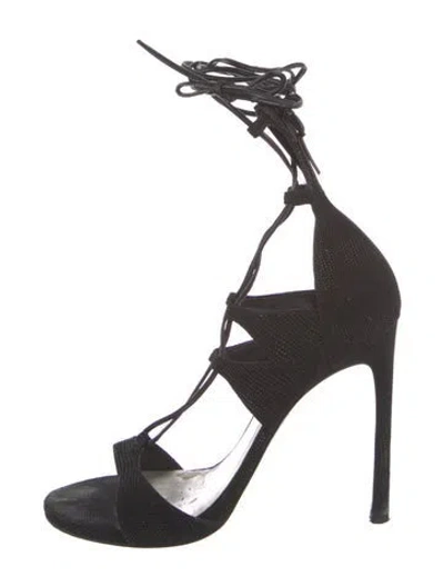 Pre-owned Stuart Weitzman Leather Gladiator Sandals In Black