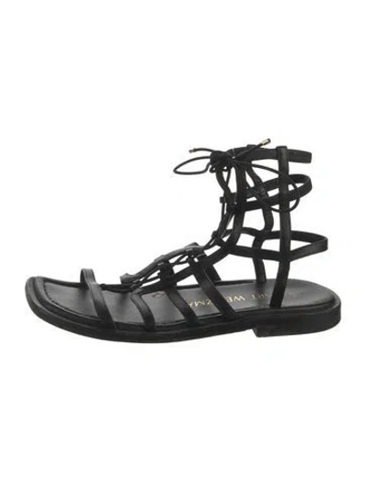 Pre-owned Stuart Weitzman Leather Gladiator Sandals In Black