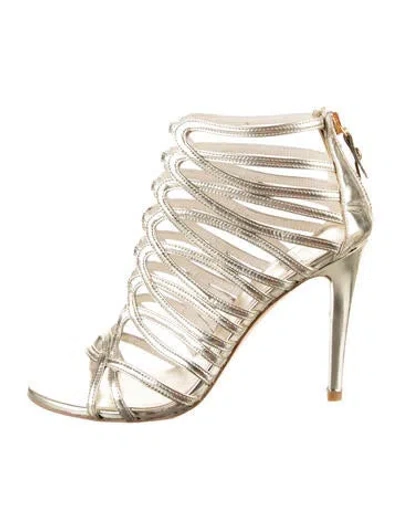 Pre-owned Stuart Weitzman Leather Gladiator Sandals In Gold/metallic