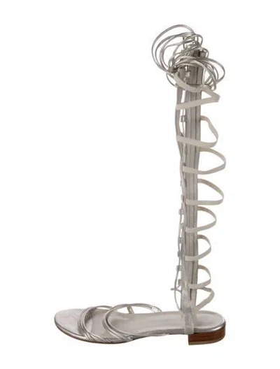 Pre-owned Stuart Weitzman Leather Gladiator Sandals In Silver