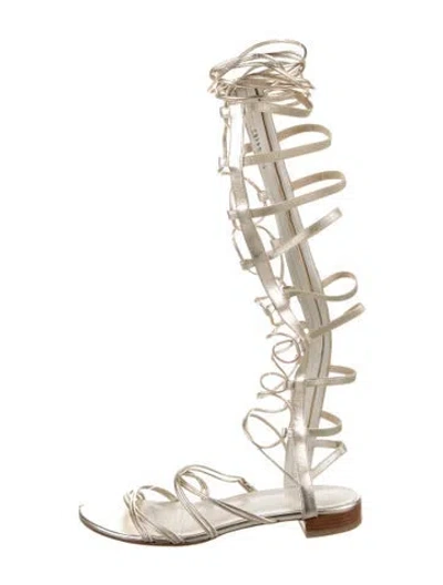 Pre-owned Stuart Weitzman Leather Gladiator Sandals In Silver