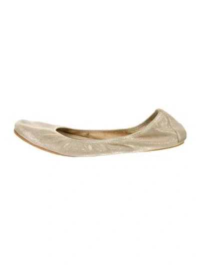 Pre-owned Stuart Weitzman Leather Glitter Accents Ballet Flats In Gold