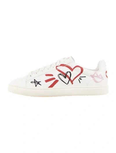 Pre-owned Stuart Weitzman Leather Graphic Print Sneakers In White