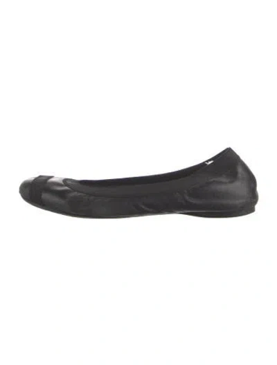 Pre-owned Stuart Weitzman Leather Grosgrain Trim Ballet Flats In Black