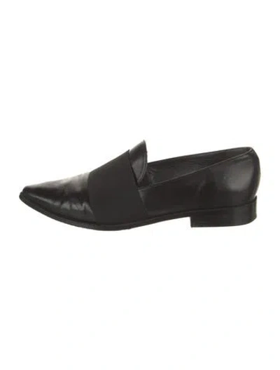 Pre-owned Stuart Weitzman Leather Grosgrain Trim Loafers In Black