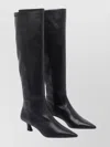 Stuart Weitzman Leather Knee High Pointed Toe Boots In Black