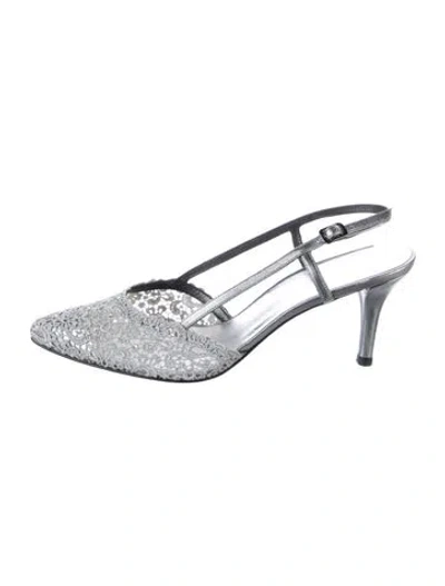 Pre-owned Stuart Weitzman Leather Lace Pattern Slingback Pumps