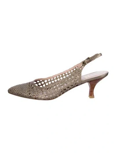 Pre-owned Stuart Weitzman Leather Lace Pattern Slingback Pumps In Gold