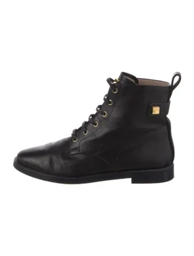 Pre-owned Stuart Weitzman Leather Lace-up Boots In Black