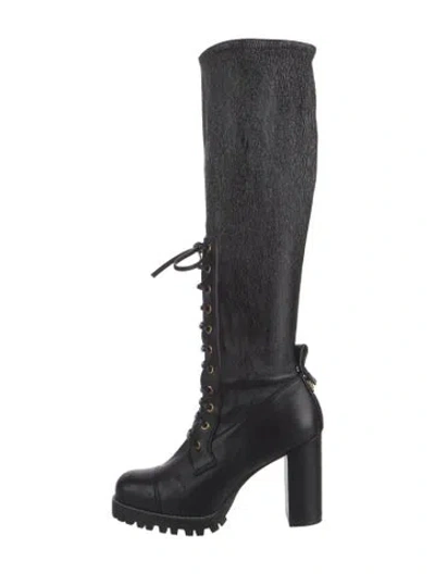 Pre-owned Stuart Weitzman Leather Lace-up Boots In Black