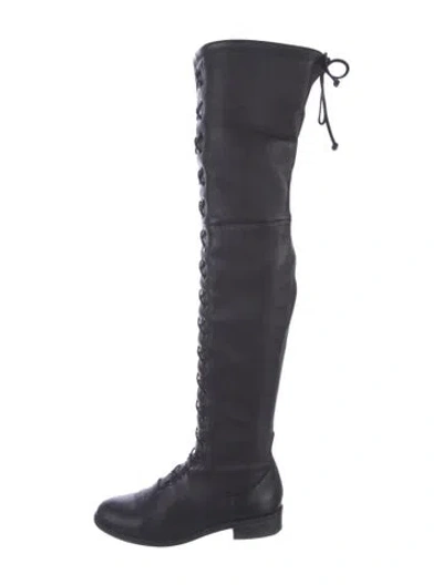 Pre-owned Stuart Weitzman Leather Lace-up Boots In Black