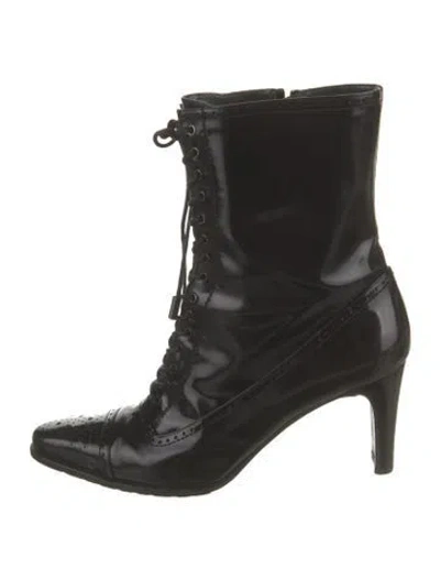 Pre-owned Stuart Weitzman Leather Lace-up Boots In Black