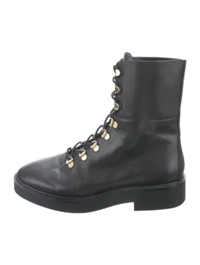 Pre-owned Stuart Weitzman Leather Lace-up Boots In Black