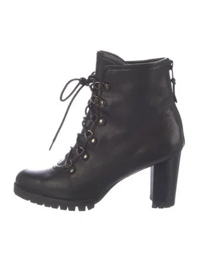 Pre-owned Stuart Weitzman Leather Lace-up Boots In Black