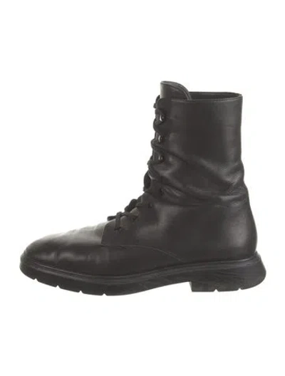 Pre-owned Stuart Weitzman Leather Lace-up Boots In Black