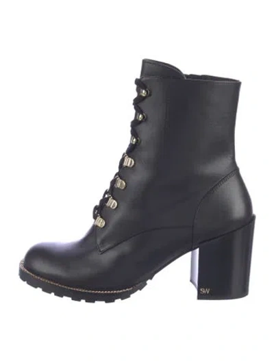 Pre-owned Stuart Weitzman Leather Lace-up Boots In Blue