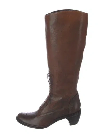 Pre-owned Stuart Weitzman Leather Lace-up Boots In Brown