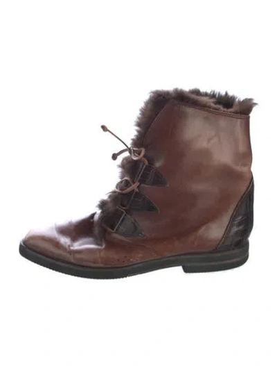 Pre-owned Stuart Weitzman Leather Lace-up Boots In Brown