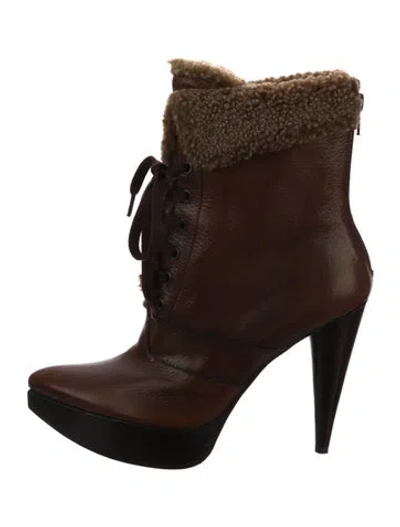 Pre-owned Stuart Weitzman Leather Lace-up Boots In Brown
