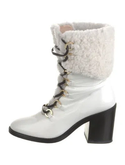 Pre-owned Stuart Weitzman Leather Lace-up Boots In White